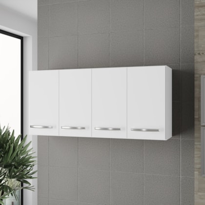 Armário 4 Portas Cozinha Aério Íris MB1 120cm Branco Com Puxador Cor Cromado
