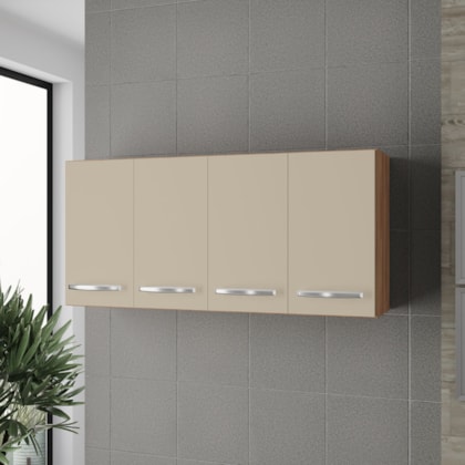 Armário 4 Portas Cozinha Aério Íris MB1 120cm Savana\Off White Com Puxador Cor Cromado