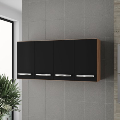 Armário 4 Portas Cozinha Aério Íris MB1 120cm Savana\Preto Com Puxador Cor Cromado
