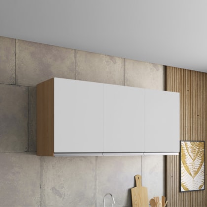 Armário Aéreo p/ Cozinha Maya A03 120cm 3 Portas Amêndoa/Branco