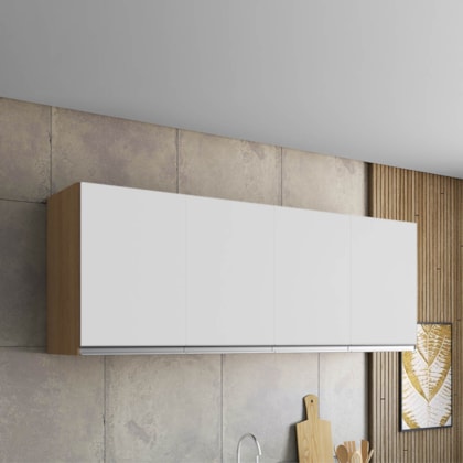 Armário Aéreo p/ Cozinha Maya A03 150cm 4 Portas Amêndoa/Branco