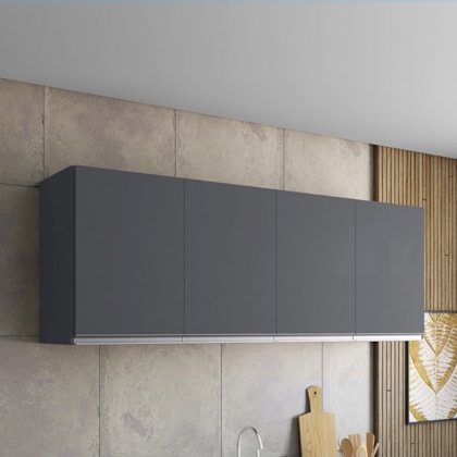 Armário Aéreo p/ Cozinha Maya A03 150cm 4 Portas Cinza Fosco