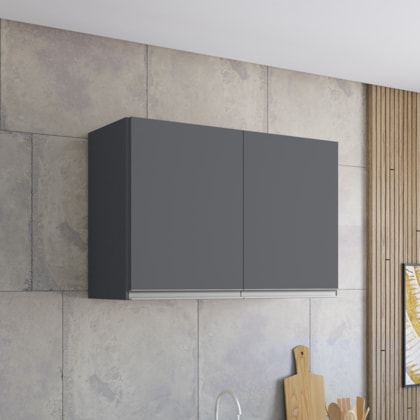 Armário Aéreo p/ Cozinha Maya A03 80cm 2 Portas Cinza Fosco