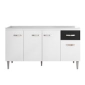 Armário Balcão Gabriela com Gaveta Flex Branco ou Branco e Preto para Pia de Cozinha sem Tampo 1,50M 4 Portas - AJL Decor