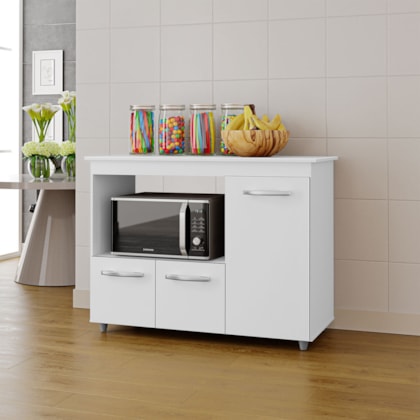 Armário Multiuso Bela 3 Portas Cozinha MB1 Branco Puxador Cromado