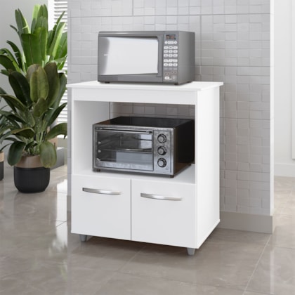 Armário Multiuso Lira 2 Portas Cozinha MB1 Branco com Puxador Cromado