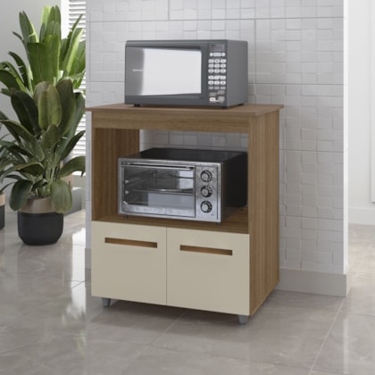 Armário Multiuso Lira 2 Portas Cozinha MB1 Savana\Off White com Puxador Cobre
