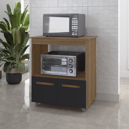 Armário Multiuso Lira 2 Portas Cozinha MB1 Savana\Preto com Puxador Cobre