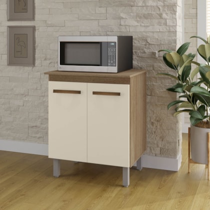 Armário Multiuso Lis 2 Portas Cozinha MB1 Savana\Off White Puxador Cobre