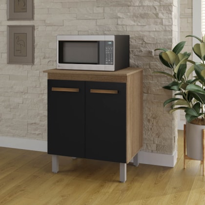 Armário Multiuso Lis 2 Portas Cozinha MB1 Savana\Preto Puxador Cobre