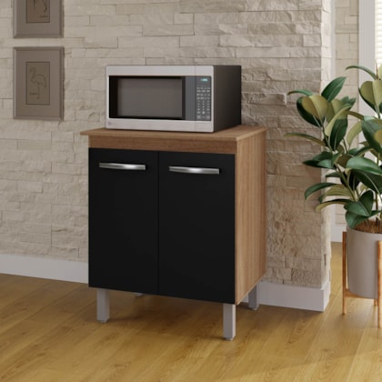 Armário Multiuso Lis 2 Portas Cozinha MB1 Savana\Preto Puxador Cromado