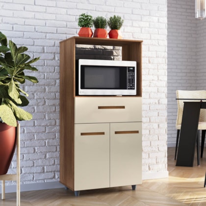 Armário Multiuso Luni 2 Portas 1 Gaveta Cozinha MB1 Savana\Off White Puxador Cobre