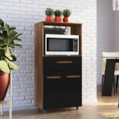 Armário Multiuso Luni 2 Portas 1 Gaveta Cozinha MB1 Savana\Preto Puxador Cobre