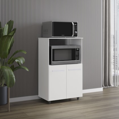 Armário Multiuso Nésia 2 Portas Cozinha MB1 Branco Puxador Branco