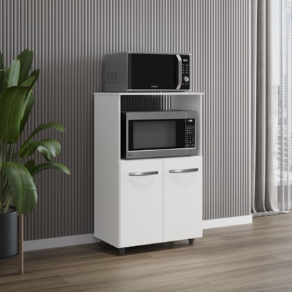 Armário Multiuso Nésia 2 Portas Cozinha MB1 Branco Puxador Cromado