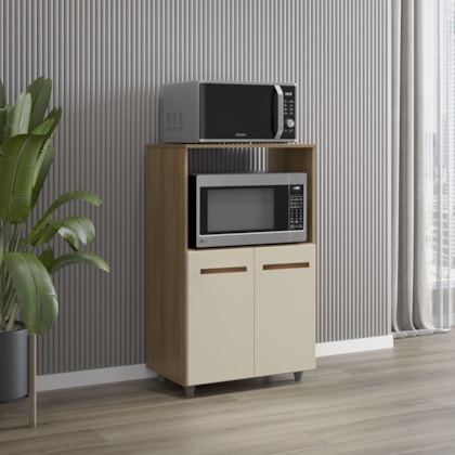 Armário Multiuso Nésia 2 Portas Cozinha MB1 Savana\Off White Puxador Cobre