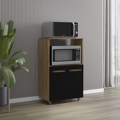 Armário Multiuso Nésia 2 Portas Cozinha MB1 Savana\Preto Puxador Cobre