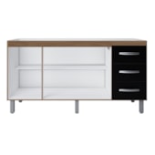 Balcão Cravo 3 Portas 3 Gavetas Cozinha MB1 160cm Savana\Preto com Puxador cor Cromado