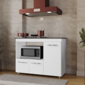 Balcão Dália Para Cooktop 4 Bocas 3 Portas Cozinha MB1 120cm Branco Com Puxador Cromado