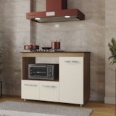 Balcão Dália Para Cooktop 4 Bocas 3 Portas Cozinha MB1 120cm Savana\Off White Com Puxador Cromado