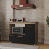 Balcão Dália Para Cooktop 4 Bocas 3 Portas Cozinha MB1 120cm Savana\Preto Com Puxador Cobre