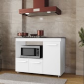 Balcão Dália Para Cooktop 5 Bocas 3 Portas Cozinha MB1 120cm Branco com Puxador Branco