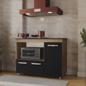 Balcão Dália Para Cooktop 5 Bocas 3 Portas Cozinha MB1 120cm Savana\Preto com Puxador Cromado