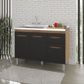 Balcão Lírio 3 Portas 1 Gaveta Cozinha MB1 120cm Savana\Preto com Puxador cor Cobre