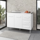 Balcão Rosa 2 Portas 3 Gaveta Cozinha MB1 120cm Branco com Puxador cor Branco