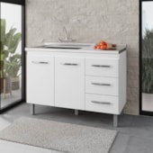 Balcão Rosa 2 Portas 3 Gaveta Cozinha MB1 120cm Branco com Puxador cor Cromado