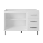 Balcão Rosa 2 Portas 3 Gaveta Cozinha MB1 120cm Branco com Puxador cor Cromado