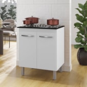 Balcão Vani Para Cooktop 4 Bocas 2 Portas Cozinha MB1 70cm Branco com Puxador Cromado