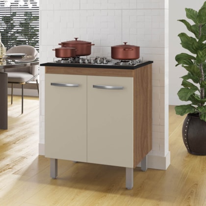 Balcão Vani Para Cooktop 5 Bocas 2 Portas Cozinha MB1 70cm Savana\Off White com Puxador Cromado