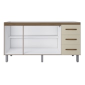 Balcão Vinca 3 Portas 3 Gavetas Cozinha MB1 150cm Savana\Off White com Puxador cor Cobre