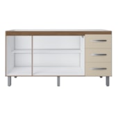 Balcão Vinca 3 Portas 3 Gavetas Cozinha MB1 150cm Savana\Off White com Puxador cor Cromado