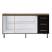 Balcão Vinca 3 Portas 3 Gavetas Cozinha MB1 150cm Savana\Preto com Puxador cor Cobre