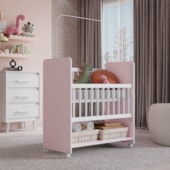 Berço Lótus com Grade Móvel MB1 Branco\Rosa
