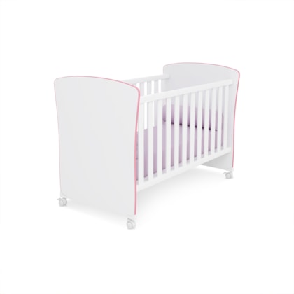 Berço Mini Cama Tati Brilhar Q01 Branco/Rosa - Amarena Móveis