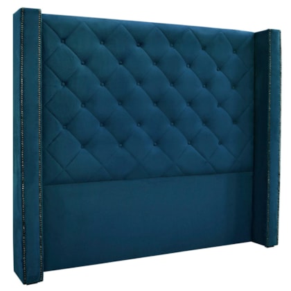 Cabeceira Estofada Egito SPZ 114cm Solteiro Veludo Azul Marinho
