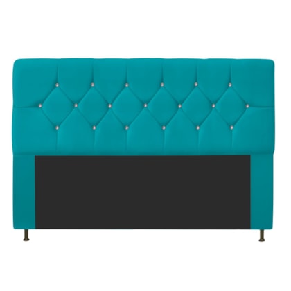 Cabeceira França Estofada Strass 195cm Cama Box King Suede Azul Turquesa - Amarena Móveis