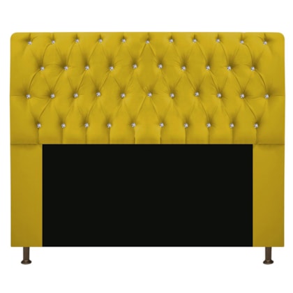 Cabeceira Lady Estofada com Strass 160 cm para Cama Box Queen Suede Amarelo Quarto - AM Decor