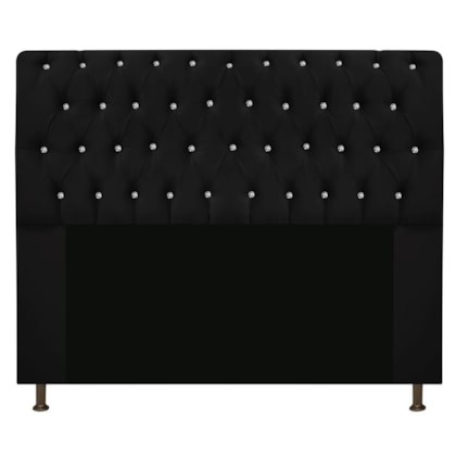 Cabeceira Lady Estofada com Strass 160 cm para Cama Box Queen Suede Preto Quarto - AM Decor