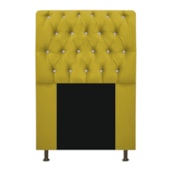 Cabeceira Lady Estofada com Strass 90 cm para Cama Box Solteiro Suede Amarelo Quarto - AM Decor