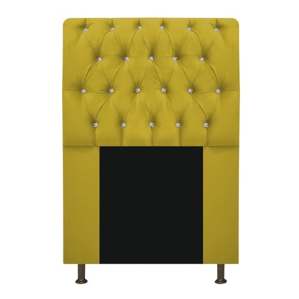 Cabeceira Lady Estofada com Strass 90 cm para Cama Box Solteiro Suede Amarelo Quarto - AM Decor