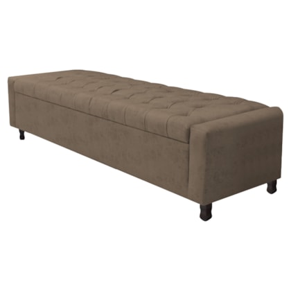 Calçadeira Baú Casal Everest P02 140 cm para cama Box Suede Marrom - Amarena Móveis