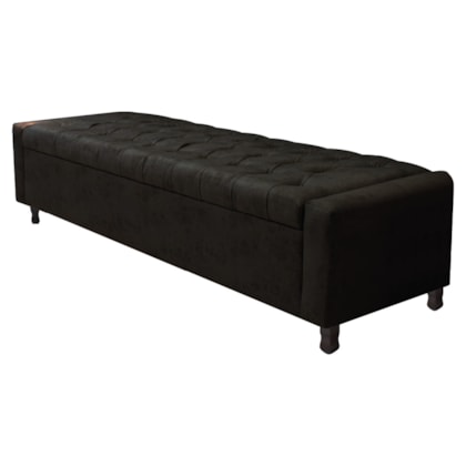 Calçadeira Baú Casal Everest P02 140 cm para cama Box Suede Preto - Amarena Móveis