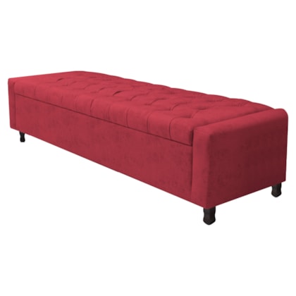 Calçadeira Baú Casal Everest P02 140 cm para cama Box Suede Vermelho - Amarena Móveis