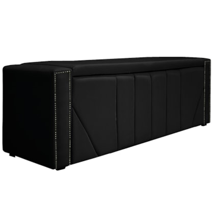 Calçadeira Baú Casal Minsk P02 140 cm para cama Box Suede Preto - Amarena Móveis