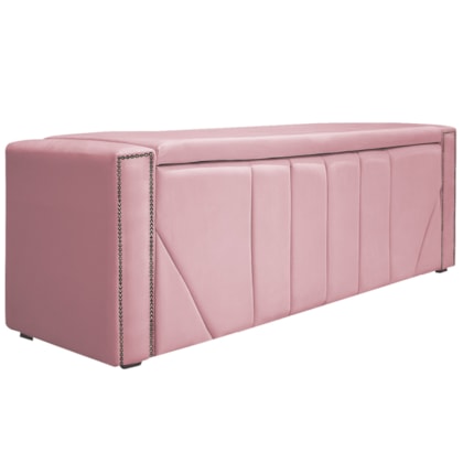 Calçadeira Baú Casal Minsk P02 140 cm para cama Box Suede Rosa Bebê - Amarena Móveis