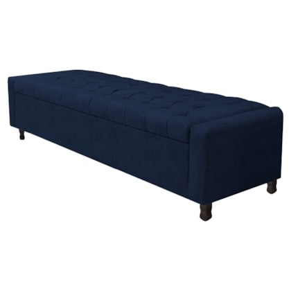 Calçadeira Baú King Everest P02 195 cm para cama Box Suede Azul Marinho - Amarena Móveis